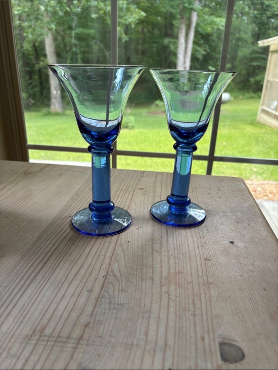 Other - Cobalt Blue Handblown Drinking Glasses Wine Goblets - Set of 2